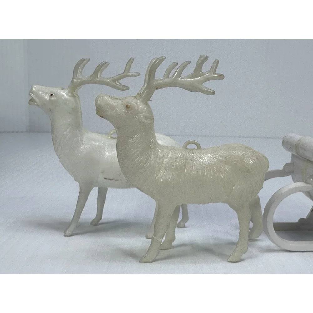 Vintage Christmas Hard Plastic Santa Sleigh Two White  Reindeer Candy Holder